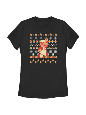 Women's Nintendo Ugly Christmas Super Mario Pixel T-shirt