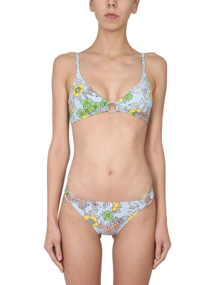 Tory Burch Floral Printed Ring Bikini Top