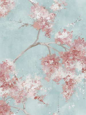 Weeping Cherry Tree Peel & Stick Wallpaper In Blue And Pink By Roommates For York Wallcoverings