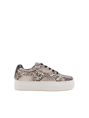 Royal-09a Beige Brown Snake Lace Up Sneakers