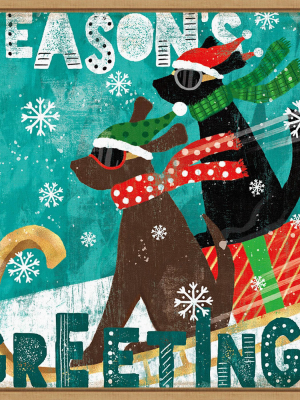 16" X 16" Merry Making Iv Dog Sled By Veronique Charron Framed Canvas Wall Art - Amanti Art