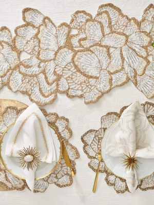 Kim Seybert Botanica Table Runner - White & Gold & Silver