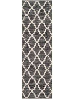 Montauk Quatrefoil Black/ivory Runner Rug