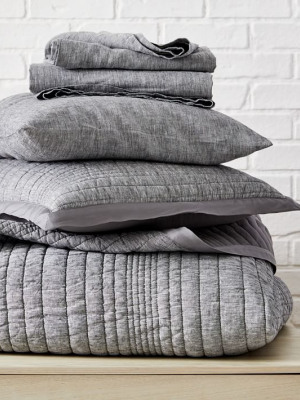 Belgian Flax Linen Linework Quilt Starter Bedding Set - Slate Melange