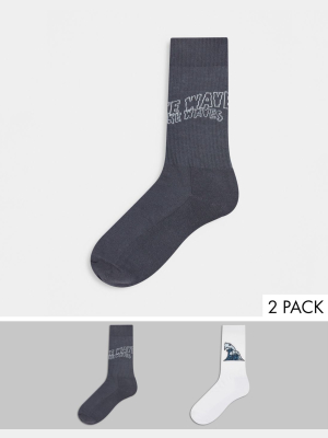 Asos Design 2-pack Sport Socks With Wave Design