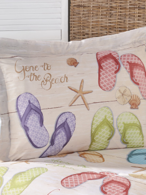 Lakeside Flip Flop Standard Sham With Beach Vacation-themed Print - 26"w X 20"l