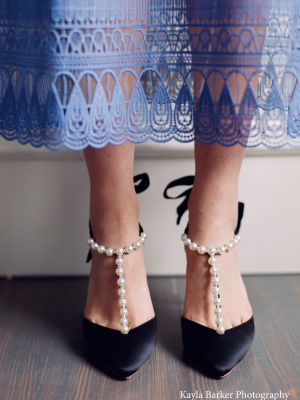Black Ankle Strap Heel With Pearl Detail
