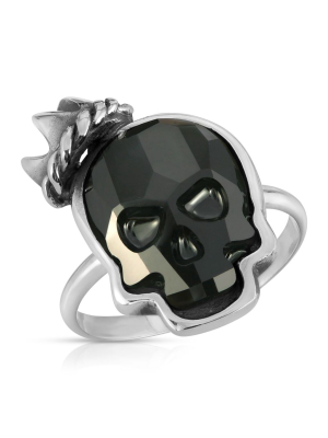 Jet Black Crown Skull Ring