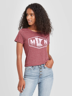 Women's Short Sleeve Minnesota Badge Graphic T-shirt - Awake Burgundy