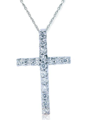 Pompeii3 1/6ct Diamond Cross Pendant 14k White Gold 1/2"