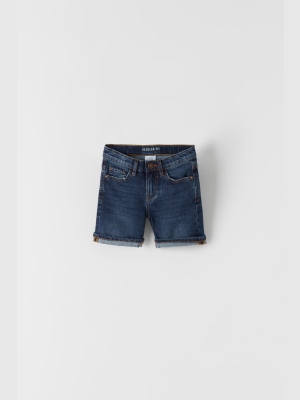 Dark Wash Regular Fit Denim Shorts