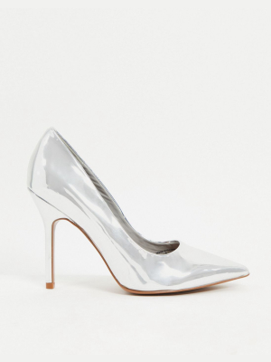 Asos Design Phoenix Pointed High Heeled Pumps In Silver