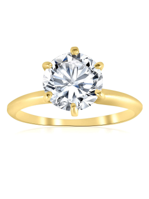 Pompeii3 2ct Solitaire Moissanite Engagement Ring Round Brilliant 14k Yellow Gold