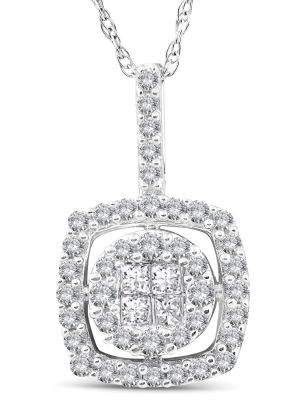 Pompeii3 3/8 Cttw Princess Cut Pave Diamond Halo Womens Pendant 10k White Gold 3/4" Tall