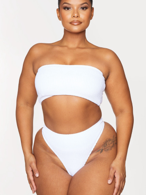 Plus White Crinkle Bandeau Bikini Top