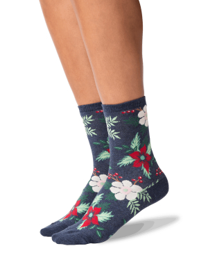 Women's Christmas Poinsettia Crew Socks