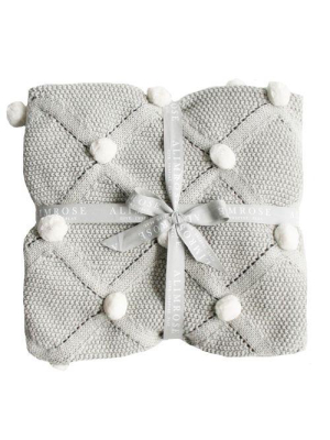 Alim Rose Organic Pom Pom Blanket Grey & Ivory