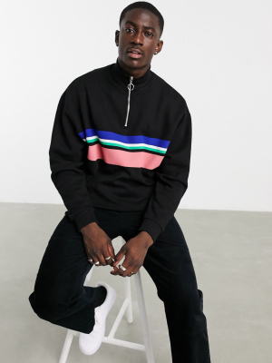 Asos Design Oversized Half-zip Sweatshirt With Stripe Print