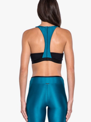 Cable Color Block Racerback Sports Bra - Calypso Blue/black