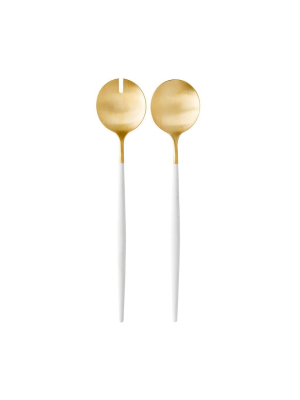 Goa Salad Servers - Brushed Gold And White Handle