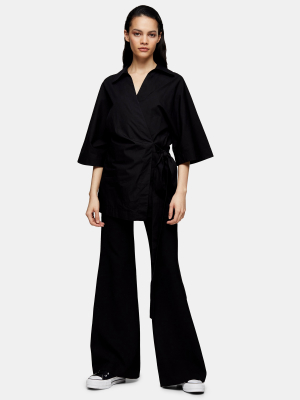 **black Poplin Wrap Shirt By Topshop Boutique