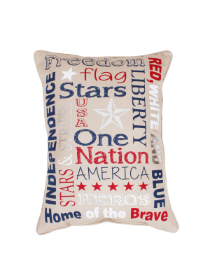 Décor Therapy 14"x18" Patriotic Typography Faux Linen Throw Pillow Beige