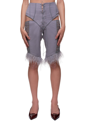 High Waisted Lace-up Feather Shorts (sh-02-gray)