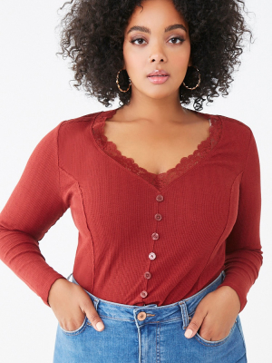 Plus Size Lace-trim Top