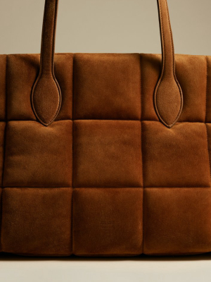The Florence Quilted Tote In Caramel Suede