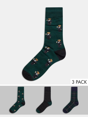 Polo Ralph Lauren 3 Pack Mini Martini Bear Gift Box Socks