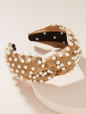 Lele Sadoughi Faux Leather Pearl Knotted Headband