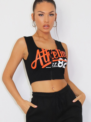 Black Printed Zip Front Crop Top