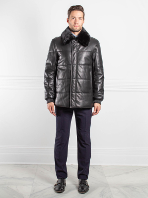 Mens Leather And Mink Puffer Coat