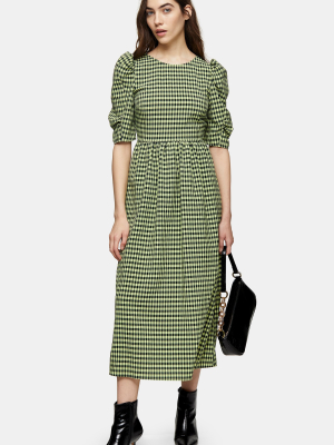 Tall Lime Green Gingham Smock Dress