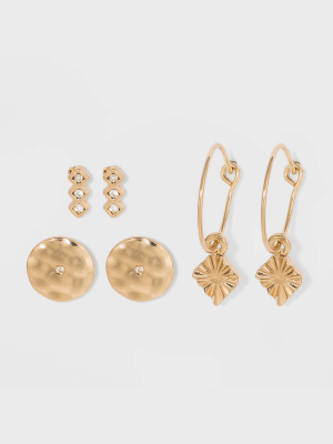 Zinc Stud Earring Set 3pc - A New Day™ Gold