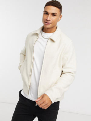 Asos Design Faux Wool Zip Though Shacket In Off White