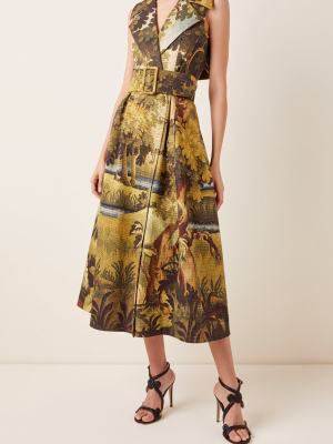 Belted Printed Cotton Midi Trench Dress