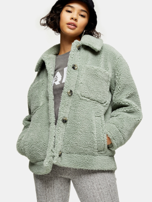 Petite Sage Green Borg Jacket