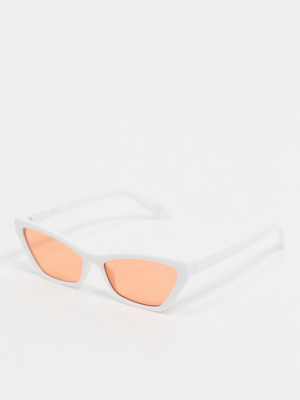 Asos Design Cat Eye Sunglasses In White With Orange Lens