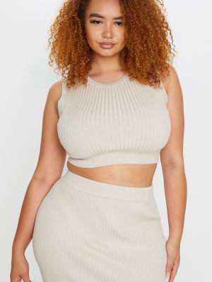 Plus Stone Rib Knit Sleeveless Crop Top