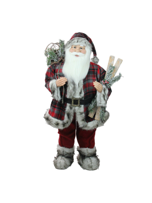 Northlight 36" Red And White Standing Santa Claus Christmas Figurine With Frosted Pine