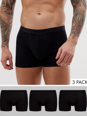 Asos Design 3 Pack Trunks In Black Organic Cotton Save