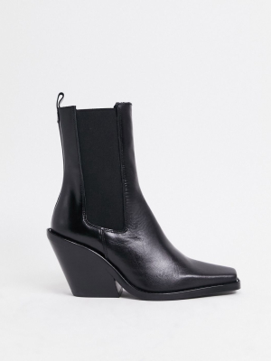 Asos Design Rhea Premium Leather Western Boot In Black