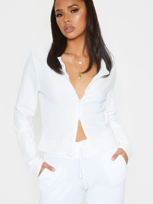 White Jumbo Rib Double Zip Top