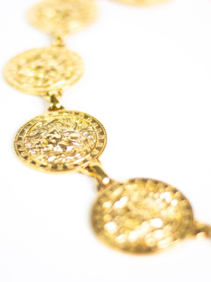 Vintage Gold Lion Coin Medallion Disc Statement Necklace