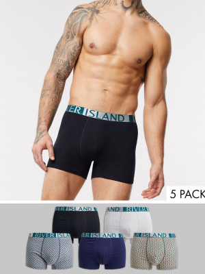 River Island Trunks In Green Geo Print 5 Pack