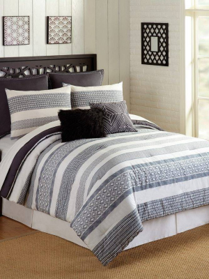 Presidio Square 7pc Deco Stripe Comforter & Sham Set Gray/ivory