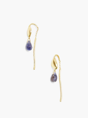 Iolite And Gold Thread-thru Earrings