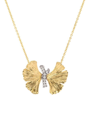 Butterfly Ginkgo Pendant Necklace With Diamonds