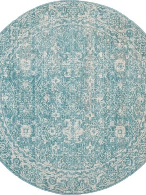 Evoke Vintage Light Blue/ivory Round Rug